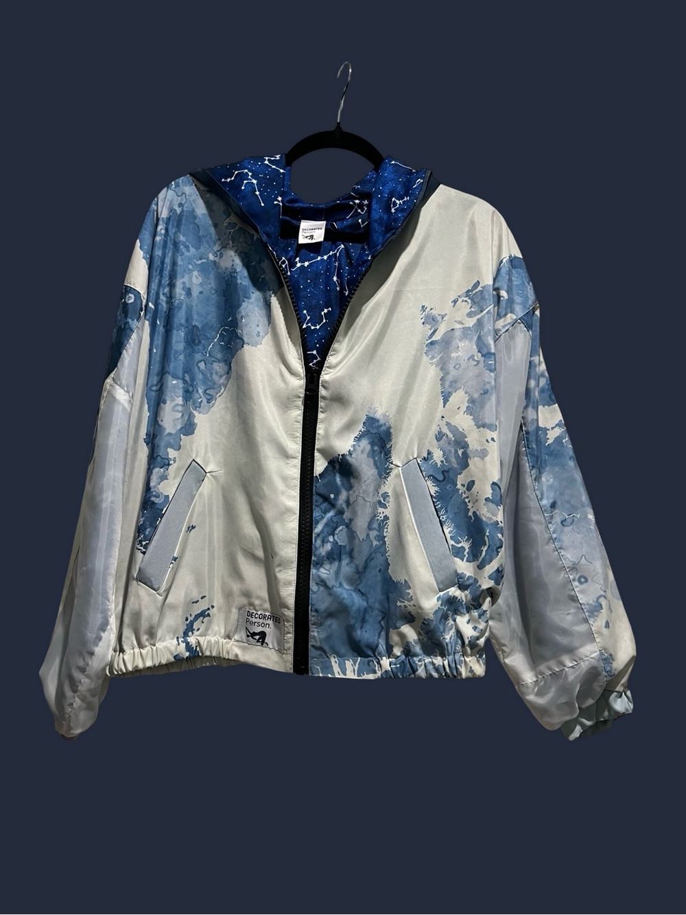 Blue & White Watercolor Windbreaker Jacket